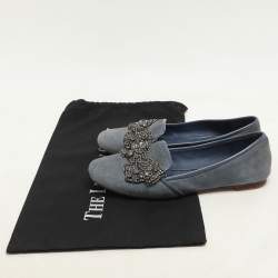 Tory Burch Blue Suede Carissa Smoking Slipper Size 36.5