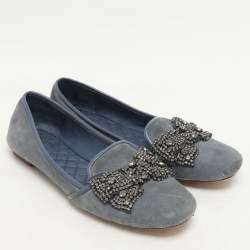 Tory Burch Blue Suede Carissa Smoking Slipper Size 36.5