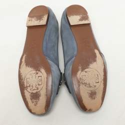 Tory Burch Blue Suede Carissa Smoking Slipper Size 36.5