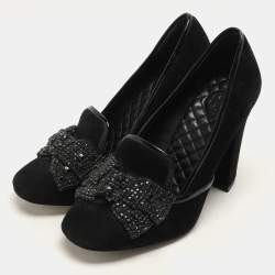 Tory Burch Black Suede Carissa Bow Embellished Pumps Size 36