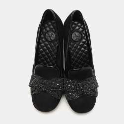 Tory Burch Black Suede Carissa Bow Embellished Pumps Size 36