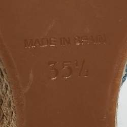 مملوكة مسبقًا Tory Burch Blue/White Leather and Lace Jackie Wedge Pumps Size 35.5