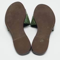Tory Burch Green Woven Leather Ines Flat Slides Size 36