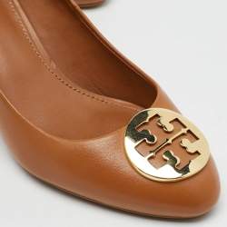 Tory Burch Royal Tan Leather Alice Wedge Pumps Size 36