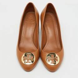 Tory Burch Royal Tan Leather Alice Wedge Pumps Size 36
