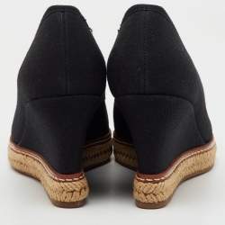 Tory Burch Black Canvas Jackie Wedge Platform Espadrille Peep Toe Pumps Size 36