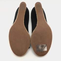 Tory Burch Black Canvas Jackie Wedge Peep Toe Pumps Size 35.5