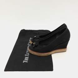 Tory Burch Black Canvas Jackie Wedge Peep Toe Pumps Size 35.5