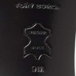 مملوكة مسبقًا Tory Burch Black Satin Logo Eleanor BMB Mules Size 39