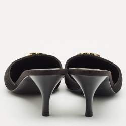 مملوكة مسبقًا Tory Burch Black Satin Logo Eleanor BMB Mules Size 39