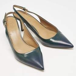 Tory Burch Ombre Green Leather Pointed Toe Slingback Pumps Size 39.5