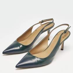 Tory Burch Ombre Green Leather Pointed Toe Slingback Pumps Size 39.5