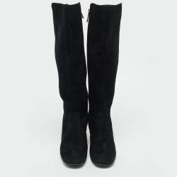 Tory Burch Black Suede Zipped Knee Length Boots Size 38