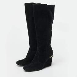 Tory Burch Black Suede Zipped Knee Length Boots Size 38