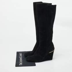 Tory Burch Black Suede Zipped Knee Length Boots Size 38
