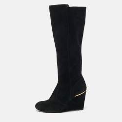 Tory Burch Black Suede Zipped Knee Length Boots Size 38