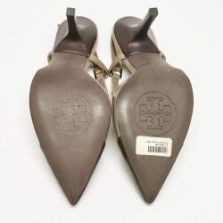 Tory Burch Olive Green/Brown Leather Slingback Pumps Size 39