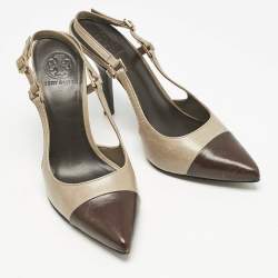 Tory Burch Olive Green/Brown Leather Slingback Pumps Size 39