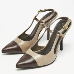Tory Burch Olive Green/Brown Leather Slingback Pumps Size 39