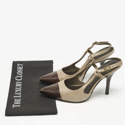 Tory Burch Olive Green/Brown Leather Slingback Pumps Size 39