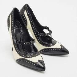 Tory Burch Black/White Brogue Leather Everly Pointed Toe Pumps Size 39