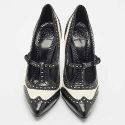 Tory Burch Black/White Brogue Leather Everly Pointed Toe Pumps Size 39