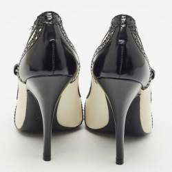 Tory Burch Black/White Brogue Leather Everly Pointed Toe Pumps Size 39