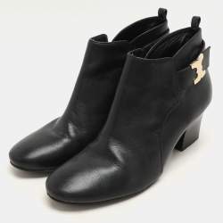Tory Burch Black Leather Ankle Length Boots Size 41
