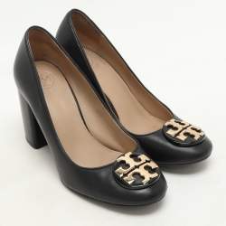 Tory Burch Black Leather Janey Block Heel Pumps Size 35