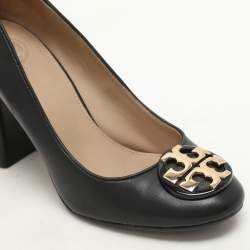 Tory Burch Black Leather Janey Block Heel Pumps Size 35