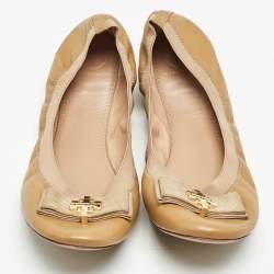 Pre Owned Tory Burch Brown Leather Jolie Scrunch Ballet Flats Size 41
