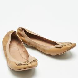 Pre Owned Tory Burch Brown Leather Jolie Scrunch Ballet Flats Size 41