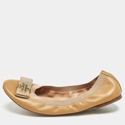 Tory Burch Brown Leather Jolie Scrunch Ballet Flats Size 41