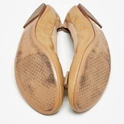 Pre Owned Tory Burch Brown Leather Jolie Scrunch Ballet Flats Size 41
