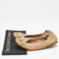 Pre Owned Tory Burch Brown Leather Jolie Scrunch Ballet Flats Size 41