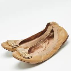Pre Owned Tory Burch Brown Leather Jolie Scrunch Ballet Flats Size 41