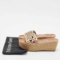 Tory Burch Gold Leather Espadrille Wedge Sandals Size 35