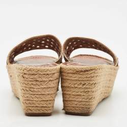 Tory Burch Gold Leather Espadrille Wedge Sandals Size 35