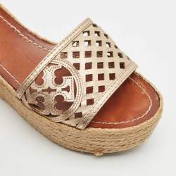 Tory Burch Gold Leather Espadrille Wedge Sandals Size 35