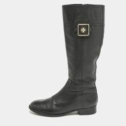 Tory Burch Black Leather Reva Knee Length Boots Size 40.5