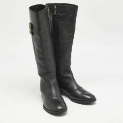 Tory Burch Black Leather Reva Knee Length Boots Size 40.5