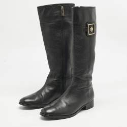 Tory Burch Black Leather Reva Knee Length Boots Size 40.5