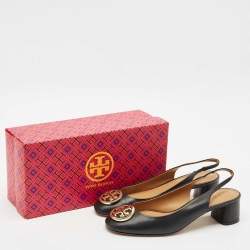 Tory Burch Black Leather Benton Block Heel Slingback Pumps Size 38