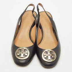 Tory Burch Black Leather Benton Block Heel Slingback Pumps Size 38