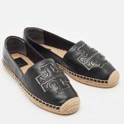 Tory Burch Black Leather Ines Espadrille Flats Size 37.5