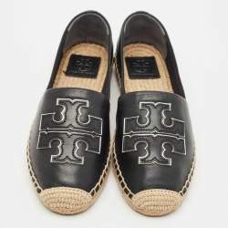 Tory Burch Black Leather Ines Espadrille Flats Size 37.5