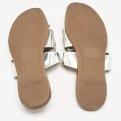 Tory Burch Silver Leather Flat Sandals Size 37
