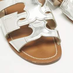 Tory Burch Silver Leather Flat Sandals Size 37