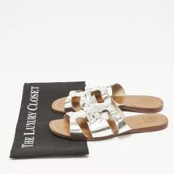 Tory Burch Silver Leather Flat Sandals Size 37