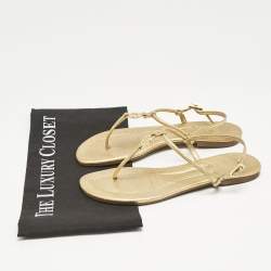 Pre Owned Tory Burch Gold Leather Thong Slingback Flat Sandals Size 36